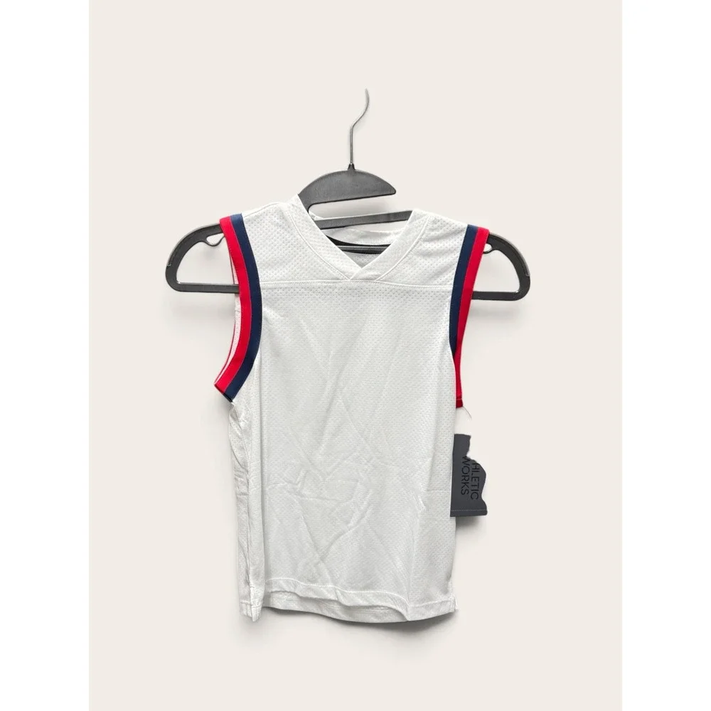 Athletic Works Boys Basketball Tank Top Vivid White Mesh Jersey Red Blue S 6-7